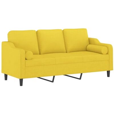 vidaXL 3-Sitzer Leichter Gelber Stoffsofa mit Kissen - Sofa vidaXL 3-Sitzer Leichter Gelber Stoffsofa mit Kissen - Sofa