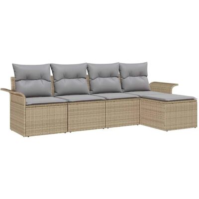 vidaXL Garten-Sofa-Set mit Kissen 5-Tlg Beige Poly Rattan 3345320 vidaXL Garten-Sofa-Set mit Kissen 5-Tlg Beige Poly Rattan 3345320