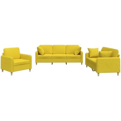 vidaXL 3-Tlg Sofagarnitur mit Kissen Hellgelb Stoff 3202075 vidaXL 3-Tlg Sofagarnitur mit Kissen Hellgelb Stoff 3202075
