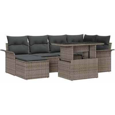 vidaXL Garten-Sofa-Set mit Kissen mit Speicher 7-Tlg Grau Poly Rattan 3357052 vidaXL Garten-Sofa-Set mit Kissen mit Speicher 7-Tlg Grau Poly Rattan 3357052