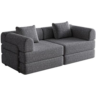 PXloue Schlafsofa 2 in 1 Sofa 2 Sitzer mit Bettfunktion Metallrahmen Armlehnen Stauraum Chenille Grau PXloue Schlafsofa 2 in 1 Sofa 2 Sitzer mit Bettfunktion Metallrahmen Armlehnen Stauraum Chenille Grau