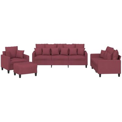 Vidaxl 4-teilige Couchgruppe Burgunder Stoff Vidaxl 4-teilige Couchgruppe Burgunder Stoff