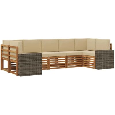 vidaXL Ecksofa Set mit Kissen 7 Stk Natur und Beige Polyester 3384819 vidaXL Ecksofa Set mit Kissen 7 Stk Natur und Beige Polyester 3384819
