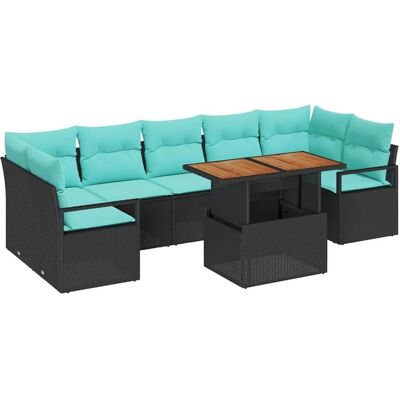 vidaXL Garten-Sofa-Set mit Kissen 8-Tlg Schwarz und Teal 3349682 vidaXL Garten-Sofa-Set mit Kissen 8-Tlg Schwarz und Teal 3349682