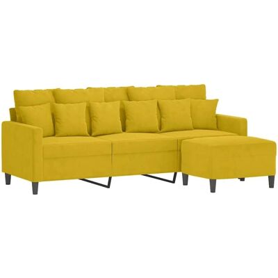 Vidaxl Gelber Samtsofa mit Hocker - 3-Sitzer Vidaxl Gelber Samtsofa mit Hocker - 3-Sitzer