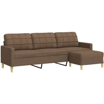 VidaXL 3-Sitzer Sofa mit Fußhocker - Moderner Brauner Stoff VidaXL 3-Sitzer Sofa mit Fußhocker - Moderner Brauner Stoff