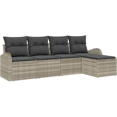 vidaXL Garten-Sofa-Set mit Kissen 5-Tlg Hellgrau Poly Rattan 3346002 vidaXL Garten-Sofa-Set mit Kissen 5-Tlg Hellgrau Poly Rattan 3346002