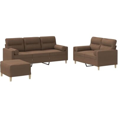 vidaXL 3-Tlg Sofagarnitur mit Kissen Braun Stoff 3201627 vidaXL 3-Tlg Sofagarnitur mit Kissen Braun Stoff 3201627