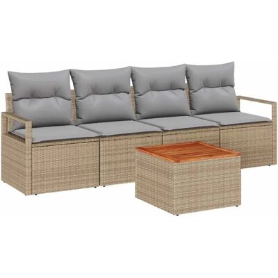 vidaXL Garten-Sofa-Set mit Kissen 5-Tlg Beige Poly Rattan 3347637 vidaXL Garten-Sofa-Set mit Kissen 5-Tlg Beige Poly Rattan 3347637