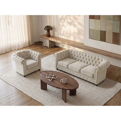 Vente-unique Couchgarnitur Mit Sessel Chesterfield Beige 82 cm 205 cm Vente-unique Couchgarnitur Mit Sessel Chesterfield Beige 82 cm 205 cm