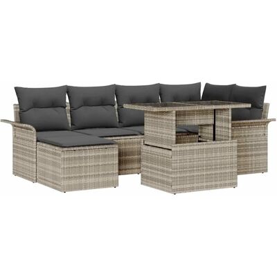 vidaXL Garten-Sofa-Set mit Kissen 7-Tlg Hellgrau Poly Rattan 3348318 vidaXL Garten-Sofa-Set mit Kissen 7-Tlg Hellgrau Poly Rattan 3348318