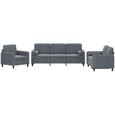 vidaXL 3-Tlg Sofagarnitur mit Kissen Dunkelgrau Samt 3201955 vidaXL 3-Tlg Sofagarnitur mit Kissen Dunkelgrau Samt 3201955