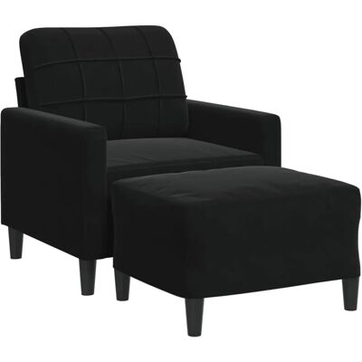 Vidaxl Schwarzes Samtarmchen mit Hocker - Sessel Vidaxl Schwarzes Samtarmchen mit Hocker - Sessel