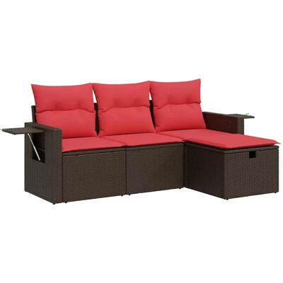 vidaXL 4-Tlg Garten-Sofagarnitur mit Kissen Braun Poly Rattan 3325460 vidaXL 4-Tlg Garten-Sofagarnitur mit Kissen Braun Poly Rattan 3325460