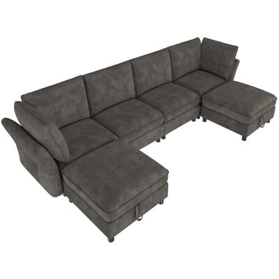 Merax Ecksofa U Form 6 Sitzer Stauraum Hocker Chenille Grau Merax Ecksofa U Form 6 Sitzer Stauraum Hocker Chenille Grau