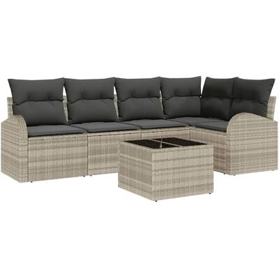vidaXL Garten-Sofa-Set mit Kissen 6-Tlg Hellgrau Poly Rattan 3354721 vidaXL Garten-Sofa-Set mit Kissen 6-Tlg Hellgrau Poly Rattan 3354721