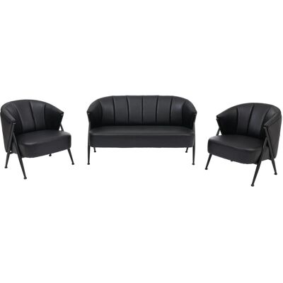 MCW Wohnzimmer-Set P30 Retro Industrial Metall Kunstleder Schwarz MCW Wohnzimmer-Set P30 Retro Industrial Metall Kunstleder Schwarz