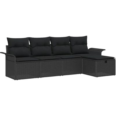 vidaXL Garten-Sofa-Set mit Kissen 5-Tlg Schwarz Poly Rattan 3360194 vidaXL Garten-Sofa-Set mit Kissen 5-Tlg Schwarz Poly Rattan 3360194