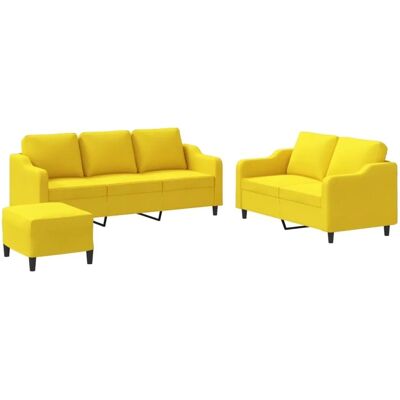 vidaXL 3-Tlg Sofagarnitur mit Kissen Hellgelb Stoff 3201847 vidaXL 3-Tlg Sofagarnitur mit Kissen Hellgelb Stoff 3201847