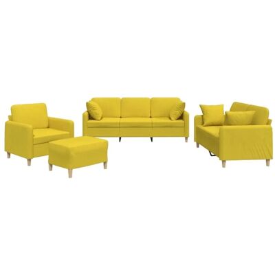 vidaXL 4-Tlg Sofagarnitur mit Kissen Hellgelb Stoff 3202083 vidaXL 4-Tlg Sofagarnitur mit Kissen Hellgelb Stoff 3202083