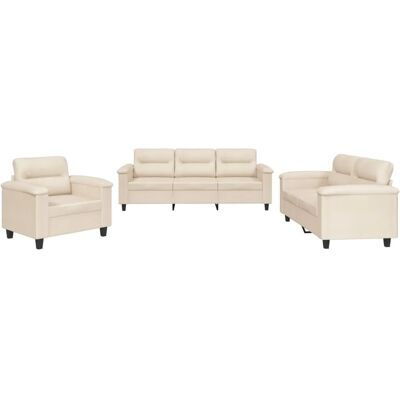 vidaXL 3-Tlg Sofagarnitur mit Kissen Beige Mikrofasergewebe 3202295 vidaXL 3-Tlg Sofagarnitur mit Kissen Beige Mikrofasergewebe 3202295
