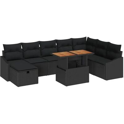 vidaXL Garten-Sofa-Set mit Kissen 9-Tlg Schwarz Poly Rattan 3360041 vidaXL Garten-Sofa-Set mit Kissen 9-Tlg Schwarz Poly Rattan 3360041