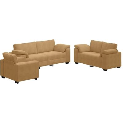vidaXL 3-Tlg Sofagarnitur mit Kissen Braun Samt 3324674 vidaXL 3-Tlg Sofagarnitur mit Kissen Braun Samt 3324674