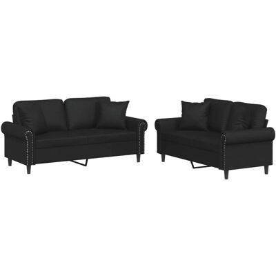 vidaXL 2-Tlg Sofagarnitur mit Kissen Schwarz Kunstleder 3202160 vidaXL 2-Tlg Sofagarnitur mit Kissen Schwarz Kunstleder 3202160
