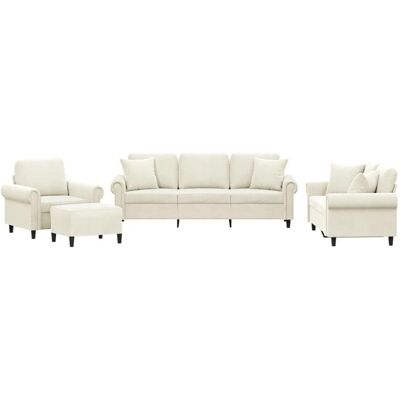 vidaXL 4-Tlg Sofagarnitur mit Kissen Creme Samt 3202208 vidaXL 4-Tlg Sofagarnitur mit Kissen Creme Samt 3202208