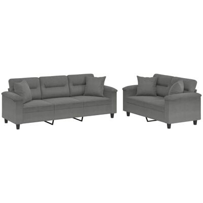 vidaXL 2-Tlg Sofagarnitur mit Kissen Dunkelgrau Mikrofasergewebe 3202352 vidaXL 2-Tlg Sofagarnitur mit Kissen Dunkelgrau Mikrofasergewebe 3202352