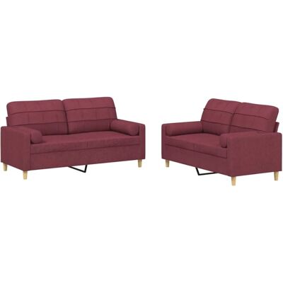 vidaXL 2-Tlg Sofagarnitur mit Kissen Weinrot Stoff 3201296 vidaXL 2-Tlg Sofagarnitur mit Kissen Weinrot Stoff 3201296