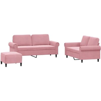 vidaXL 3-Tlg Sofagarnitur mit Kissen Rosa Samt 3202223 vidaXL 3-Tlg Sofagarnitur mit Kissen Rosa Samt 3202223