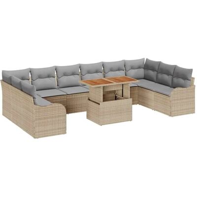 vidaXL Garten-Sofa-Set mit Kissen 11-Tlg Beige und Hellgrau 3349510 vidaXL Garten-Sofa-Set mit Kissen 11-Tlg Beige und Hellgrau 3349510