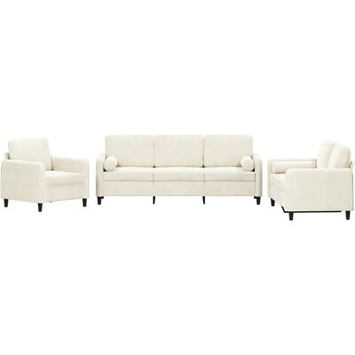 vidaXL 3-Tlg Sofagarnitur mit Kissen Creme Samt 3201962 vidaXL 3-Tlg Sofagarnitur mit Kissen Creme Samt 3201962