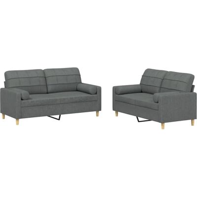 vidaXL 2-Tlg Sofagarnitur mit Kissen Dunkelgrau Stoff 3201291 vidaXL 2-Tlg Sofagarnitur mit Kissen Dunkelgrau Stoff 3201291
