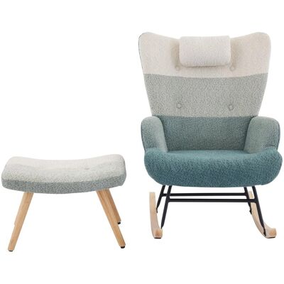 Merax Boucle Schaukelstuhl mit Fußhocker Patchwork Loungesessel Merax Boucle Schaukelstuhl mit Fußhocker Patchwork Loungesessel
