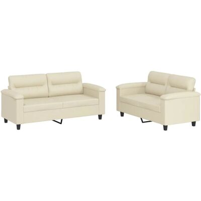 vidaXL 2-Tlg Sofagarnitur mit Kissen Creme Kunstleder 3202363 vidaXL 2-Tlg Sofagarnitur mit Kissen Creme Kunstleder 3202363