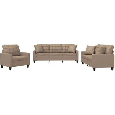 vidaXL 3-Tlg Sofagarnitur mit Kissen Cappuccino-Braun Kunstleder 3201352 vidaXL 3-Tlg Sofagarnitur mit Kissen Cappuccino-Braun Kunstleder 3201352