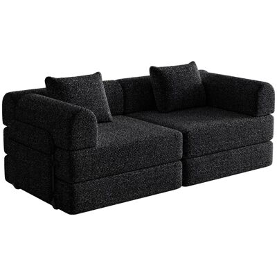 PXloue Schlafsofa 2 in 1 Sofa 2 Sitzer mit Bettfunktion Metallrahmen Armlehnen Stauraum Chenille Khaki PXloue Schlafsofa 2 in 1 Sofa 2 Sitzer mit Bettfunktion Metallrahmen Armlehnen Stauraum Chenille Khaki