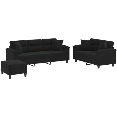 VIDAXL Mikrofaser 3-Sitzer Sofasatz - Schwarz VIDAXL Mikrofaser 3-Sitzer Sofasatz - Schwarz