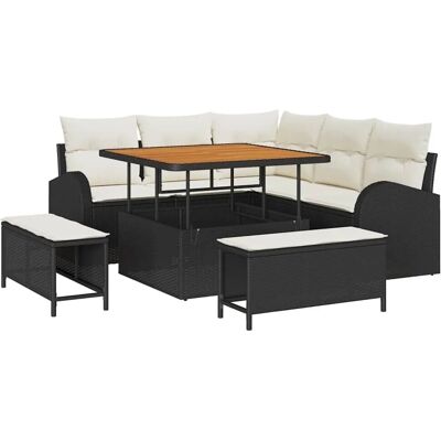 vidaXL Garten-Sofa-Set mit Kissen mit Speicher 8-Tlg Schwarz und Creme 3364335 vidaXL Garten-Sofa-Set mit Kissen mit Speicher 8-Tlg Schwarz und Creme 3364335