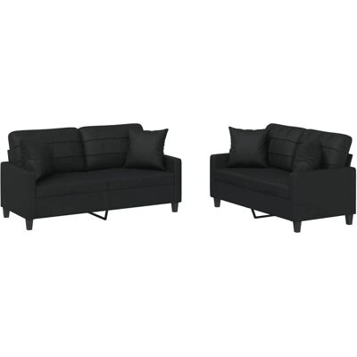vidaXL 2-Tlg Sofagarnitur mit Kissen Schwarz Kunstleder 3201368 vidaXL 2-Tlg Sofagarnitur mit Kissen Schwarz Kunstleder 3201368