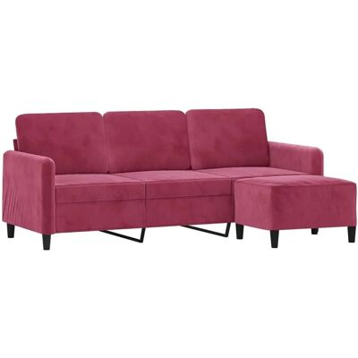 VIDAXL Rotes Samt 3-Sitzer Sofa mit Hocker - Sofa VIDAXL Rotes Samt 3-Sitzer Sofa mit Hocker - Sofa