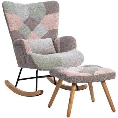 Merax Schaukelstuhl Patchwork mit Fußhocker Lendenkissen Loungesessel Merax Schaukelstuhl Patchwork mit Fußhocker Lendenkissen Loungesessel