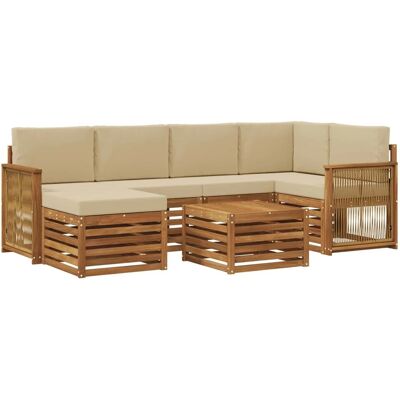 vidaXL Ecksofa Set 6 Stk Natur Massives Akazienholz und Polyester 3384599 vidaXL Ecksofa Set 6 Stk Natur Massives Akazienholz und Polyester 3384599