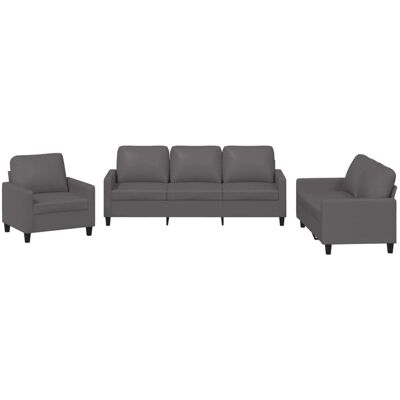 vidaXL 3-Tlg Sofagarnitur mit Kissen Grau Kunstleder 3201400 vidaXL 3-Tlg Sofagarnitur mit Kissen Grau Kunstleder 3201400