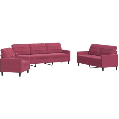 vidaXL Sofaset - Roter Samtbezug 3-teilig Modernes Wohnzimmermöbel vidaXL Sofaset - Roter Samtbezug 3-teilig Modernes Wohnzimmermöbel