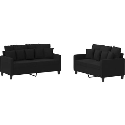 vidaXL 2-Tlg Sofagarnitur mit Kissen Schwarz Stoff 3201652 vidaXL 2-Tlg Sofagarnitur mit Kissen Schwarz Stoff 3201652