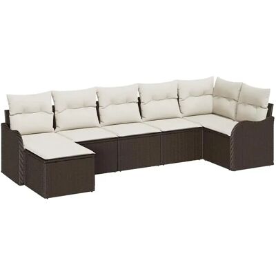 vidaXL Garten-Sofa-Set mit Kissen 7-Tlg Braun Poly Rattan 3345788 vidaXL Garten-Sofa-Set mit Kissen 7-Tlg Braun Poly Rattan 3345788