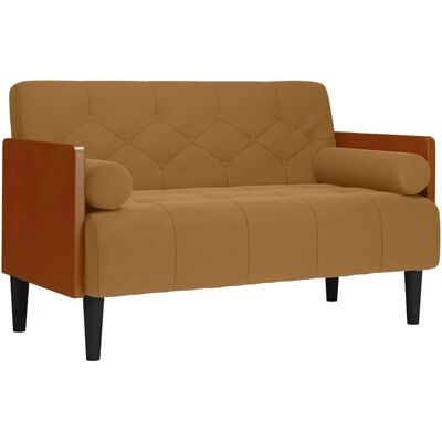 vidaXL 110 cm Brauner Samt-Zweisitzer mit Kissen - Sofa vidaXL 110 cm Brauner Samt-Zweisitzer mit Kissen - Sofa